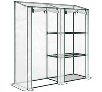 Outsunny Serre de Jardin avec étagères 3 niveaux, Petite Serre en Bâche PVC et Châssis Acier, 2 Portes Roulantes, Transparent