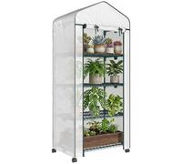 Outsunny Serre de Jardin avec étagères 4 Niveaux, Serre de Balcon, bâche renforcée, châssis en Acier, Porte zippée, pour légumes Plantes Fleurs, intérieur et extérieur, 69 x 50 x 165 cm, Blanc