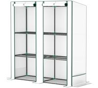 Outsunny Serre de jardin avec étagères métalliques à 3 niveaux serre de balcon couverture PE toit incliné 144 x 48 x 152 cm blanc