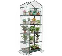 Outsunny Serre de jardin balcon avec étagère à fkeurs 5 niveaux 69L x 49l x 193H cm acier époxy bâche PVC porte enroulable zippée transparent et vert