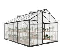 Outsunny Serre de Jardin en Aluminium Polycarbonate 8,97m² 363x247cm Serre avec Porte battante, fenêtres Ajustables et gouttières, abri extérieur pour Fleur Plante, résistant aux intempéries, Noir