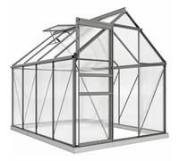 Outsunny Serre de jardin en polycarbonate 4,8 m²avec fondation, lucarne réglable, porte coulissante 1,9x2,53x1,99m transparent
