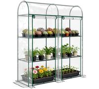 Outsunny Serre de Jardin Étagères 3 Niveaux 143 x 46 x 165 cm Transparent | Toit Pointu, Petite Serre de Balcon, Bâche PVC, Châssis Acier, 2 Portes Roulantes, pour Légumes Plantes Fleurs