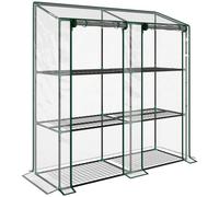Outsunny Serre de jardin Mini serre 3 niveaux avec bâche en plastique, 2 portes enroulables, 6 étagères, dim. 143L x 46l x 141/151H cm Aosom France
