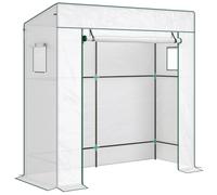Outsunny Serre de jardin murale adossée avec 1 porte enroulable, bâche PE renforcée, 2 fenêtres, dim. 196L x 77l x 197/178H cm