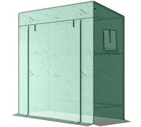 Outsunny Serre de jardin murale adossée avec 1 porte enroulable, bâche PE renforcée, 2 fenêtres, dim. 196L x 77l x 197/188H cm