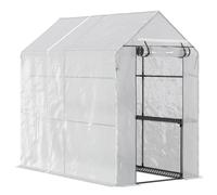 Outsunny Serre de jardin étagère 2 niveaux – bâche 140 g/m², porte zippée, 186×120×190 cm, blanc