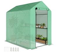 Serre de Jardin - Outsunny - étagère 2 niveaux porte zippée enroulable - bâche renforcée 140 g/m², châssis en acier - vert