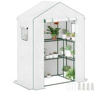 Outsunny Serre de Jardin PE avec Étagères 3 Niveaux 140x73x190 cm Blanc | Serre de Balcon, Bâche Renforcée 135 g/m², Châssis en Acier, Porte Zippée Enroulable, pour Légumes Plantes Fleurs