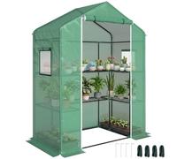 Outsunny Serre de Jardin PE avec Étagères 3 Niveaux 140x73x190 cm Vert | Serre de Balcon, Bâche Renforcée 135 g/m², Châssis en Acier, Porte Zippée Enroulable, pour Légumes Plantes Fleurs
