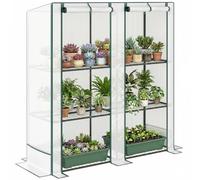 Outsunny Serre de Jardin PE avec Étagères 3 Niveaux 144 x 48 x 152 cm Blanc | Serre de Balcon, Bâche Renforcée 140 g/m², Châssis en Acier, 2 Portes Zippées Enroulables, pour Légumes Plantes Fleurs