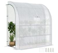 Outsunny Serre de Jardin PE avec Étagères 3 Niveaux 200x100x215 cm Blanc | Serre de Balcon, Bâche Renforcée 140 g/m², Châssis en Acier, 2 Portes Zippées Enroulables, pour Légumes Plantes Fleurs