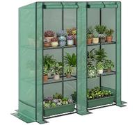 Outsunny Serre de Jardin PE avec étagères 3 Niveaux, Serre de Balcon, bâche renforcée 140 g/m², châssis en Acier, 2 Portes zippées enroulables, pour légumes Plantes Fleurs, 144 x 48 x 152 cm, Vert