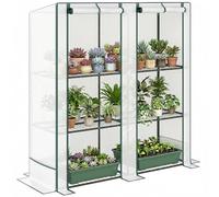 Outsunny Serre de Jardin PE avec étagères 3 Niveaux, Serre de Balcon, bâche renforcée 140 g/m², châssis en Acier, 2 Portes zippées enroulables, pour légumes Plantes Fleurs, 144 x 48 x 152 cm, Blanc