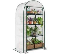 Outsunny Serre de Jardin PE avec étagères 4 Niveaux, Serre de Balcon, bâche renforcée 130 g/m², châssis en Acier, Porte zippée Enroulable, pour légumes Plantes Fleurs, 80 x 50 x 160 cm, Blanc
