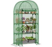 Outsunny Serre de Jardin PE avec étagères 4 Niveaux, Serre de Balcon, bâche renforcée 130 g/m², châssis en Acier, Porte zippée Enroulable, pour légumes Plantes Fleurs, 80 x 49 x 160 cm, Vert