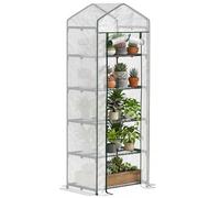 Outsunny Serre de Jardin PE avec étagères 5 Niveaux, Serre de Balcon, bâche renforcée, châssis en Acier, Porte zippée Enroulable, pour légumes Plantes Fleurs, 69 x 49 x 193 cm, Blanc