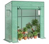 Outsunny Serre de Jardin PE Serre de Balcon 2 Fenêtres 196x77x197cm Vert | Bâche Renforcée 140 g/m², Châssis en Acier, Porte Zippée Enroulable, pour Légumes Plantes Fleurs, Intérieur et Extérieur