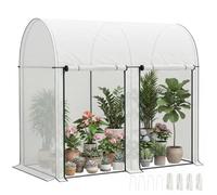 Outsunny Serre de Jardin PE Serre de Balcon 200 x 100 x 178 cm Blanc | Bâche Renforcée 140 g/m², Châssis en Acier, 2 Portes Zippées Enroulables, pour Légumes Plantes Fleurs