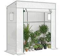 Outsunny Serre de Jardin PE, Serre de Balcon, bâche renforcée 140 g/m², châssis en Acier, Porte zippée Enroulable, 2 fenêtres, pour légumes Plantes Fleurs, intérieur et extérieur, 196x77x197cm, Blanc