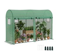 Outsunny Serre de Jardin Petite Serre de Balcon 300 x 100 x 200 cm Vert | Bâche PE et Châssis Acier, Portes et Fenêtres Roulantes, pour Légumes et Fleurs, Intérieur et Extérieur