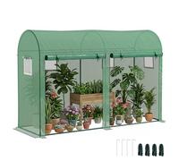Outsunny Serre de Jardin, Petite Serre de Balcon en Bâche PE et Châssis Acier, Portes et Fenêtres Roulantes, pour Légumes et Fleurs, Intérieur et Extérieur, 300 x 100 x 200 cm, Vert
