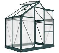 Outsunny Serre de Jardin Polycarbonate 2,51 m² Serre en Aluminium pour Le Jardin 190 x 132 x 201 cm résistant aux UV, avec Fondation renforcé, gouttière, Lucarne et Porte Coulissant, Vert foncé