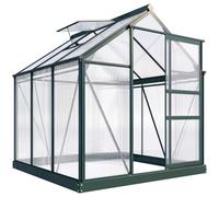 Outsunny Serre de Jardin Polycarbonate UV30+ 190 x 192 x 201 cm Vert Foncé | Serre en Aluminium pour le Jardin, Fondation Renforcée, Gouttière, Lucarne, Porte Coulissante