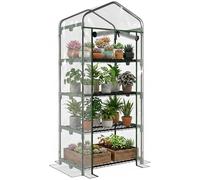 Outsunny Serre de Jardin PVC avec Étagères 4 Niveaux, Serre de Balcon, Bâche Renforcée 140g/m², Châssis en Acier, Porte Zippée Enroulable, pour Légumes et Plantes, Extérieur, 70x50x160cm, Transparente