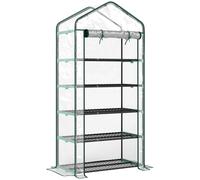 Outsunny Serre de jardin PVC avec étagères 5 niveaux, serre de balcon, châssis en acier, porte zippée, 90x49x193cm, transparent
