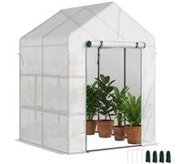 Outsunny Serre de jardin Serre botanique 1,43Lx1,43lx1,95H m serre du jardin avec étagère PE haute densité 140 g/m² acier blanc Aosom France
