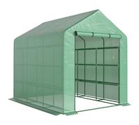 Outsunny Serre de jardin serre d'hivernage avec étagères 3 niveaux porte enroulable tube en acier 244 x 180 x 210 cm vert