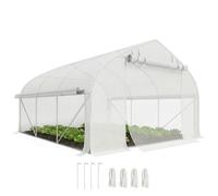 Outsunny Serre de Jardin Tunnel 10,4 m² Anti-UV 350 x 300 x 200 cm Blanc | Porte Zippée Enroulable, Fenêtres en Maille, Tube d'Acier Galvanisé, PE 140g/㎡