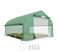 Outsunny Serre de Jardin Tunnel 10,4 m² Anti-UV 350 x 300 x 200 cm Vert | Porte Zippée Enroulable, Fenêtres en Maille, Tube d'Acier Galvanisé, PE 140g/㎡