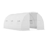 Outsunny Serre de jardin tunnel 13,5 m² 6 fenêtres, porte zippée enroulable châssis acier galvanisé, bâche PE 4,5 x 3 x 2 m blanc