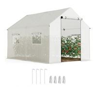 Serre de jardin tunnel Outsunny 2 x 3m, 6m² avec porte enroulable, 4 fenêtres, - Acier galvanisé PE Haute densité Blanc