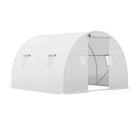 Outsunny Serre de jardin tunnel 9 m² 4 fenêtres, porte zippée enroulable châssis acier galvanisé, bâche PE 3 x 3 x 2 m blanc
