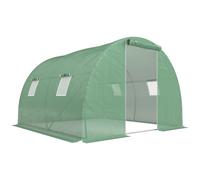 Outsunny Serre de jardin tunnel 9 m² 4 fenêtres, porte zippée enroulable châssis acier galvanisé, bâche PE 3 x 3 x 2 m vert