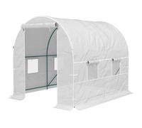 Outsunny Serre de jardin tunnel avec châssis en acier et 4 fenêtres en PE 2,5x2x2 m, Blanc