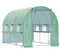 Outsunny Serre de jardin tunnel, serre tunnel 6 m² avec 6 fenêtres et 1 porte enroulable, toile PE structure en acier galvanisé, vert