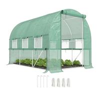 Outsunny Serre de Jardin Tunnel, Serre Tunnel 6 m² avec 6 fenêtres et 1 Porte Enroulable, Toile PE Structure en Acier galvanisé, Vert