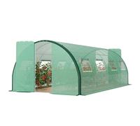 Outsunny Serre de jardin tunnel serres tunnel 18 m² 8 fenêtres 2 portes articulées toile PE structure en fer galvanisé vert