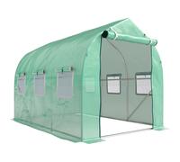 Outsunny Serre de jardin tunnel serres tunnel 6 m² avec 6 fenêtres porte à fermeture éclair toile PE structure fer galvanisé vert