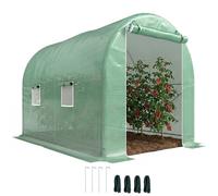 Outsunny Serre de jardin tunnel surface sol 6 m² 3L x 2l x 2,10H m châssis tubulaire renforcé porte zippée 4 fenêtres enroulables vert Aosom France