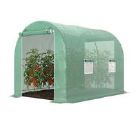 Outsunny Serre de Jardin Tunnel Surface Sol 6 m² châssis Tubulaire renforcé Porte zippée 4 fenêtres enroulables Vert