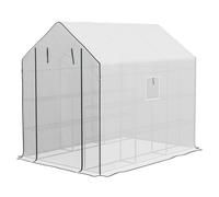 Outsunny Serre d'extérieur avec 12 étagères, porte enroulable, housse en PE et cadre en acier 140x213x190 cm Blanc