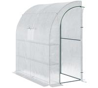 Outsunny Serre d'hivernage murale adossée Serre adossée dim. 2L x 1l x 2,15H m 4 étagères 2 Portes zippées 1 fenêtre Acier PE Haute densité Blanc