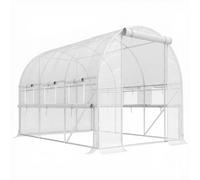 Outsunny Serre en Film Plastique, 6 Fenêtres Enroulables, Porte avec Fermeture Éclair, Cadre en Acier Inoxydable, 2,95 x 2 x 2 m, Blanc