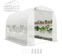 Outsunny Serre film avec étagères 2.7x2x2m blanc | Enroulable, porte à fermeture éclair, 6 fenêtres filet, poteaux support, anti-UV, tunnel plastique, abri tomates hiver.