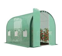 Outsunny Serre Tunnel 3 x 2 m avec Structure améliorée, 2 Portes à charnière, 6 fenêtres en Maille, Tente Tunnel Chaude avec Housse en polyéthylène résistant aux UV, Vert